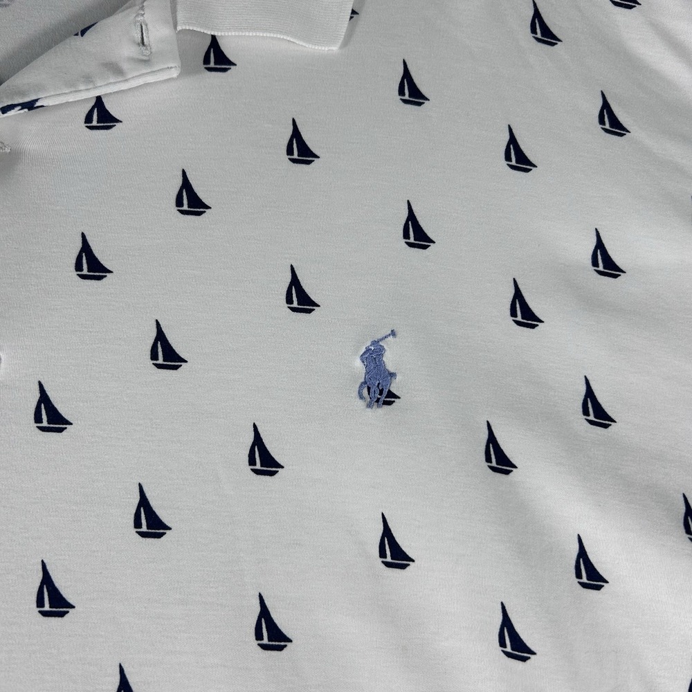 Polo Ralph Lauren Sailboat All Over Print Polo Shirt White Navy Men's 2XLT Beach